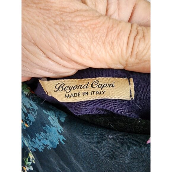 Beyond Capri OS Blue Silk Sleeveless cape blouse - Picture 2 of 5